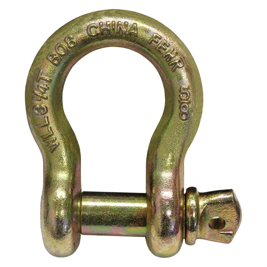 5 / 8 Load Rated Screw Pin Anchor Shackle, Yellow Zinc Alloy